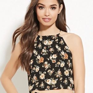 Floral Cropped Open-Back Halter Tank